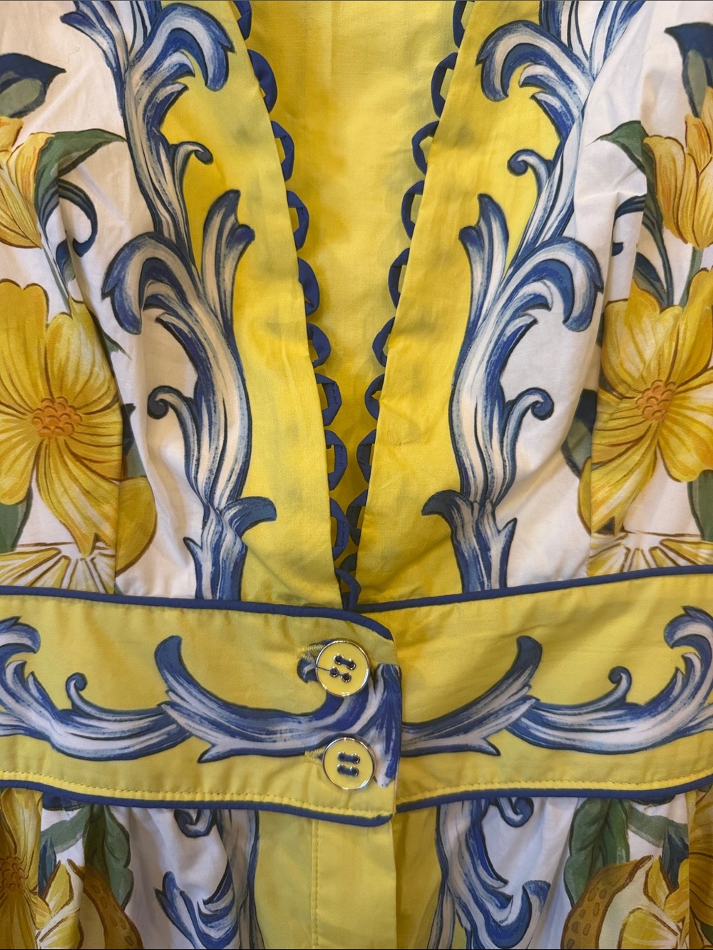 Farm Rio Yellow Mediterranean Sicily Scarf Lemon Tile Dress Medium - Picture 3 of 7